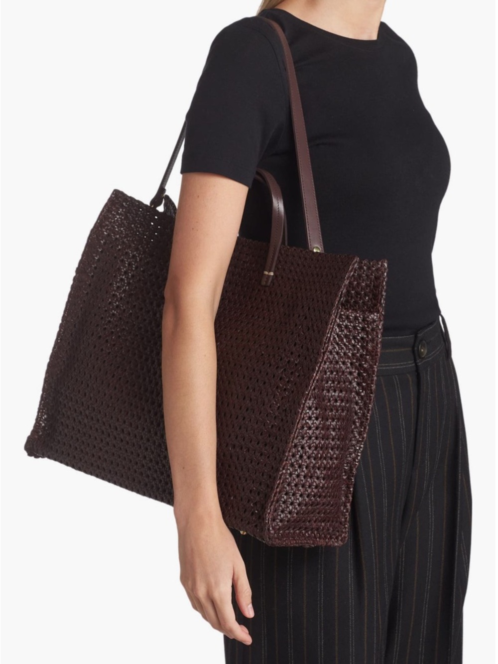 Clare V. - Simple Woven Leather Tote Bag in Deep Burgundy